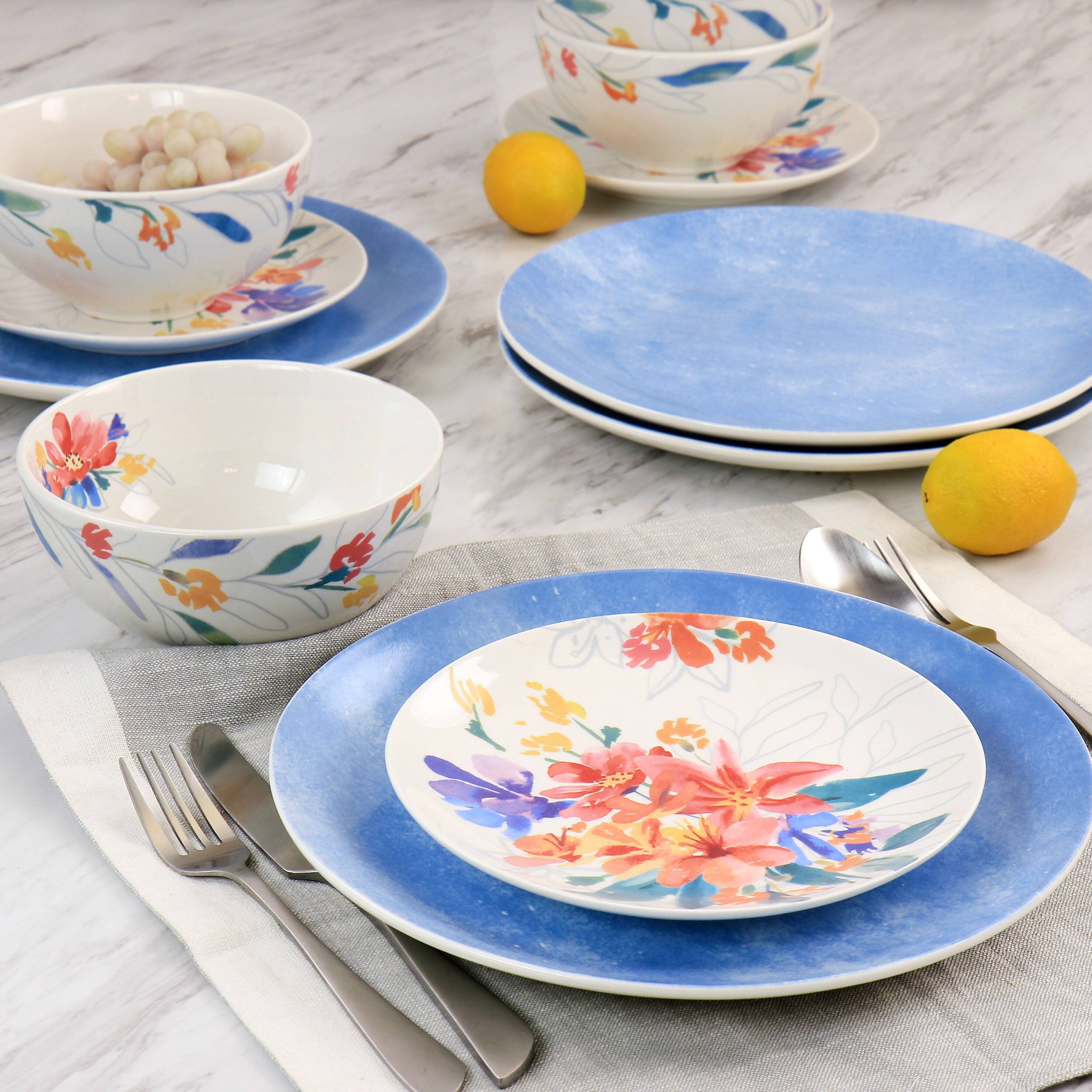 Alt View 7. Spice By Tia Mowry - Spice by Tia Mowry Goji Blossom 12 Piece Fine Ceramic Dinnerware Set in Blue - Blue.