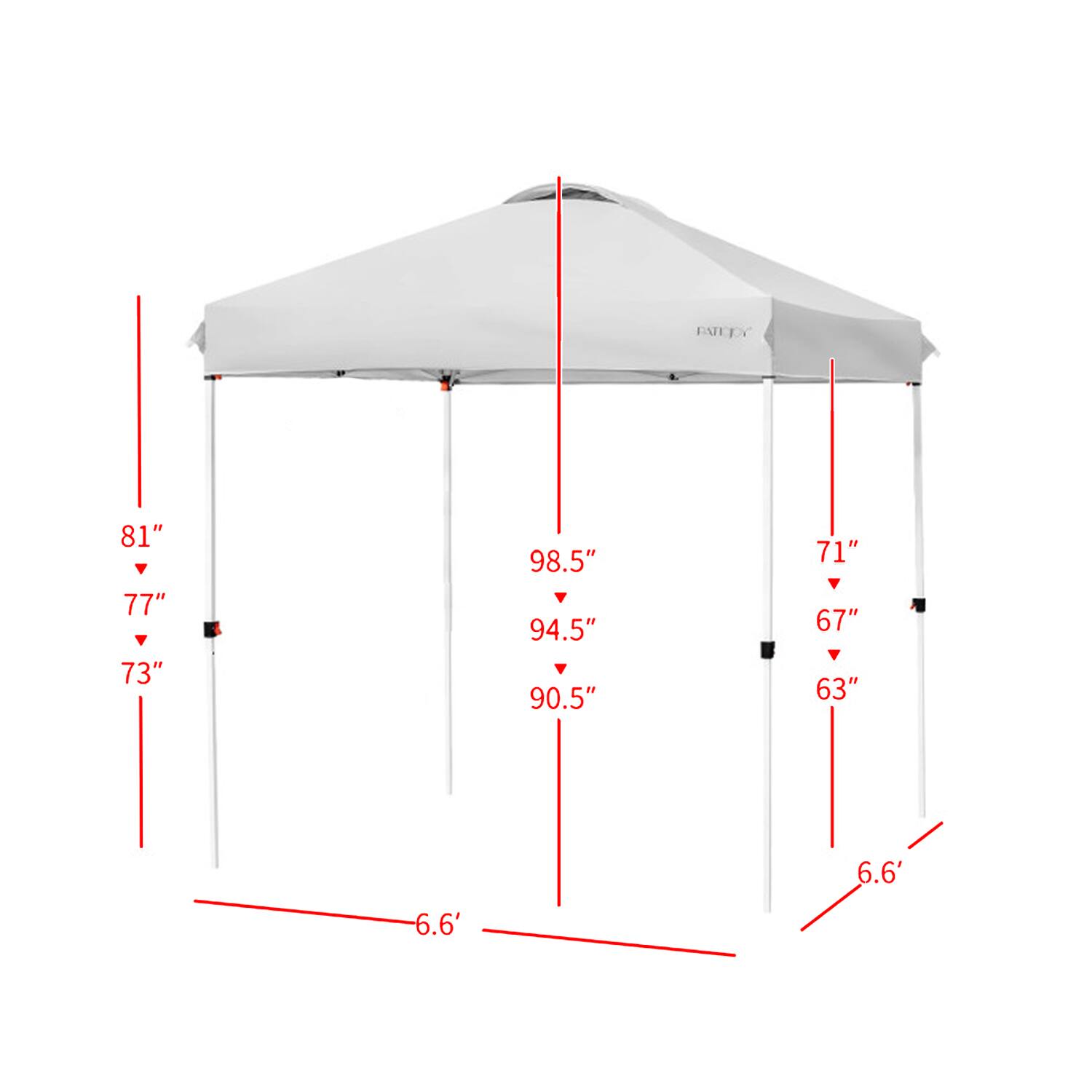 81" 77" 73" 98.5" 94.5" 90.5" 71" 67" 63" 6.6' 6.6'