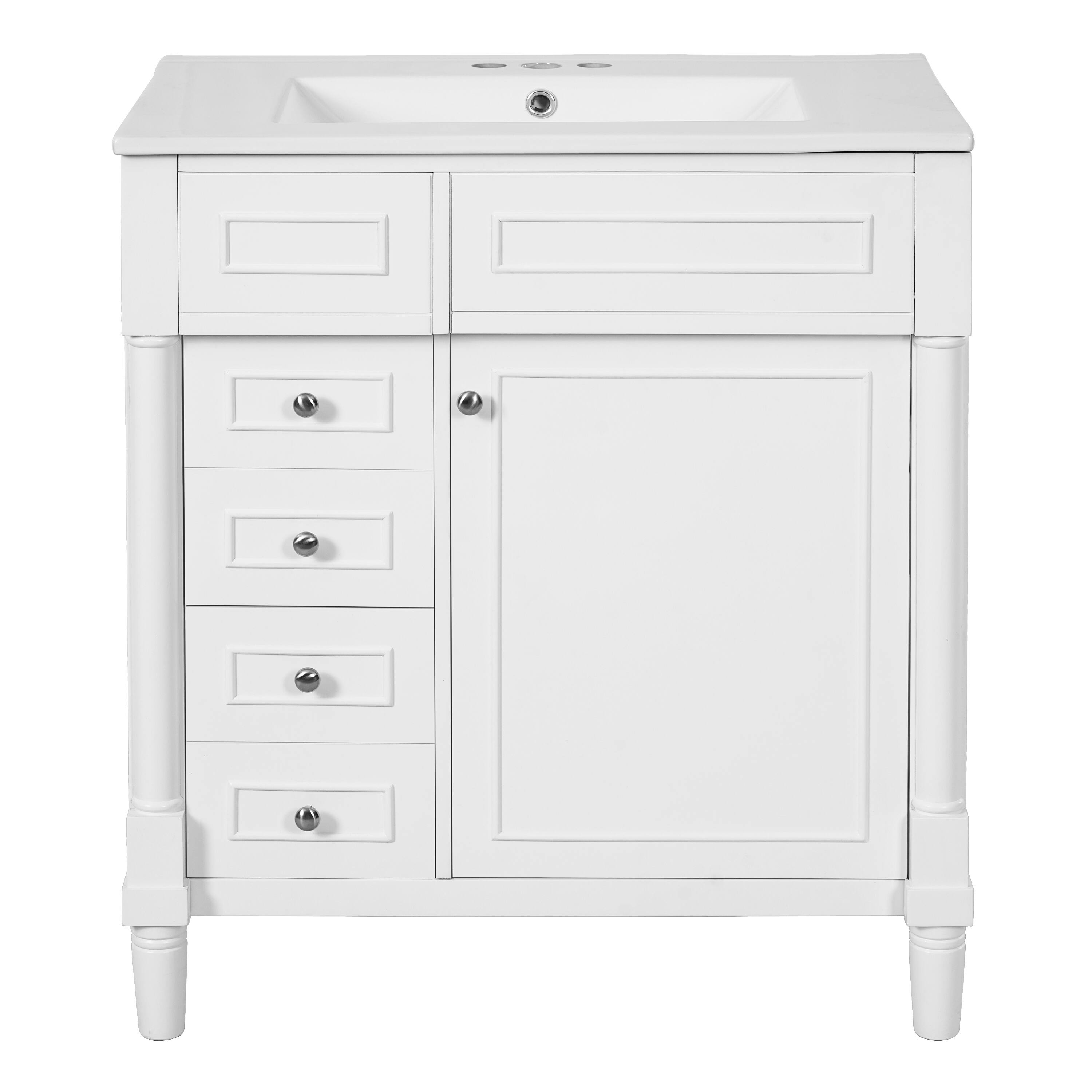 Alt View 6. Tiramisubest - 30" Bathroom Vanity with Sink, Bathroom Storage Vanity Cabinet w/Soft-Closing Door, Bathroom Cabinet with 2 Drawers - White.