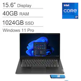 Lenovo - V14 Gen4 14" FGD Laptop - Intel Core i7 with 40GB Memory - 1TB SSD - Windows 11 Pro - Black