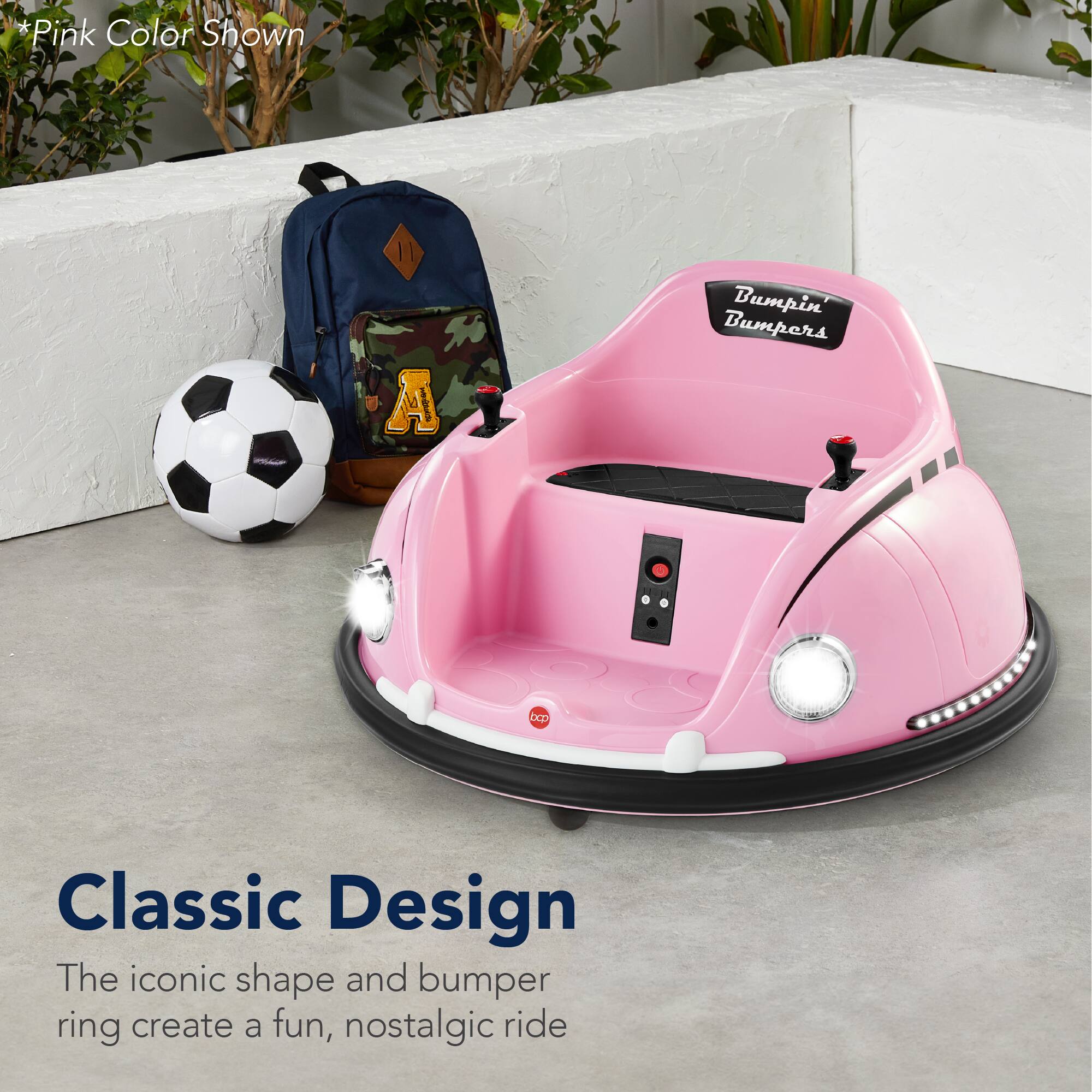 Pink Color Shown. Bumpin' Bumpers DCp Classic Design. The iconic shape and bumper ring create a fun, nostalgic ride.