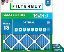 Filterbuy - 14x14x1 MERV 13 Smoke & Allergy Defense, Electrostatic Pleated HVAC AC Furnace Air Filters Replacement (2-Pack) - Blue