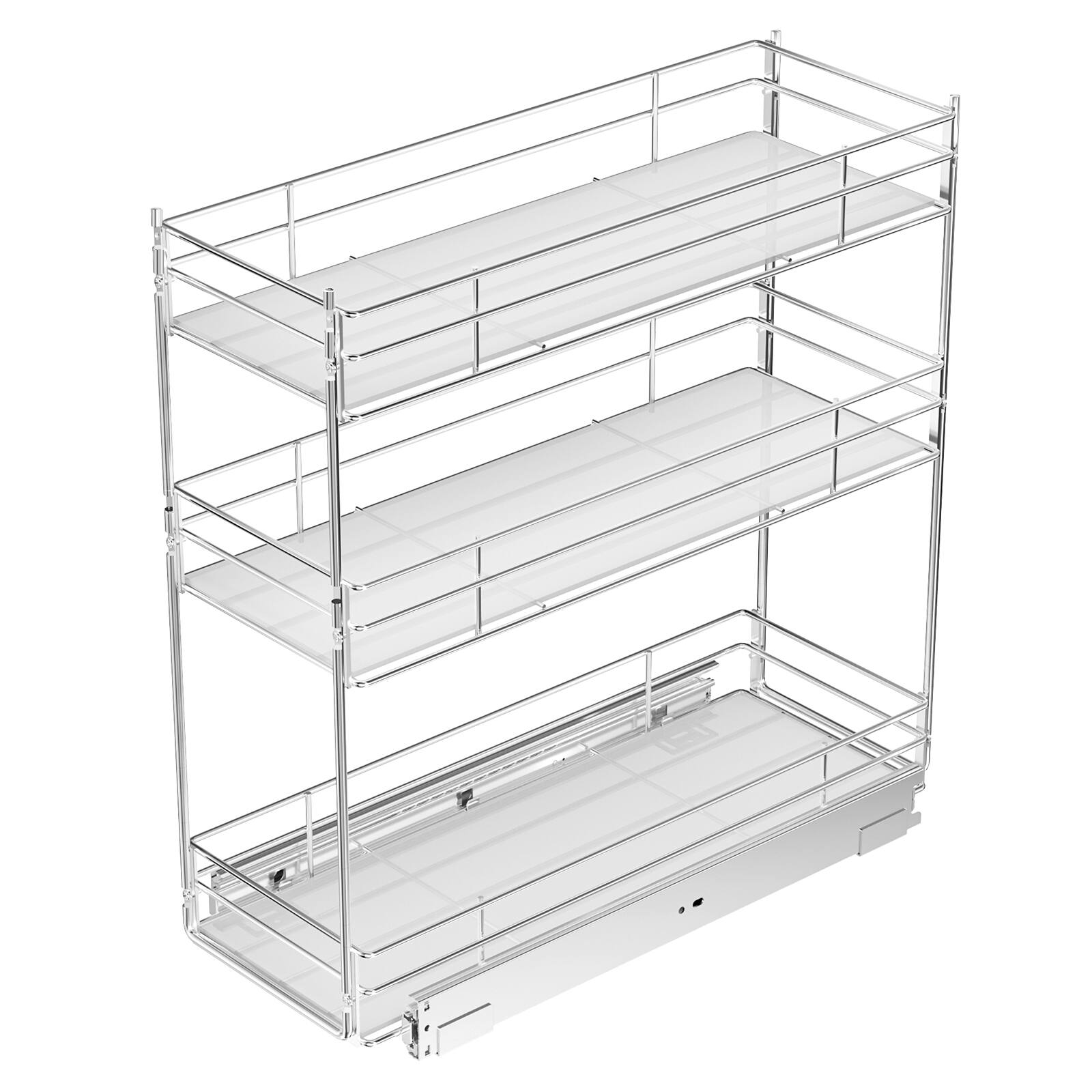 LOVMOR - 3-Tier Pull Out Spice Rack for Narrow Cabinet (7in W X 20½in D) Slide Out Cabinet Organizer and Pull Out Shelves - Silver