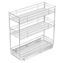 LOVMOR - 3-Tier Pull Out Spice Rack for Narrow Cabinet (8in W X 20½in D) Slide Out Cabinet Organizer and Pull Out Shelves - Silver