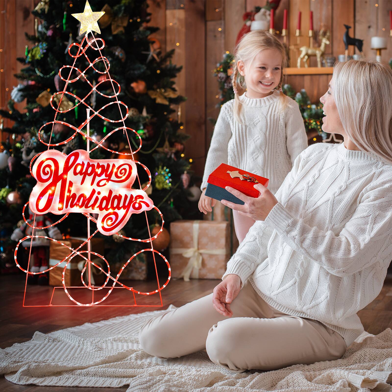 Costway 5.6FT Prelit Christmas Tree 6 Lighting Modes Indoor Outdoor