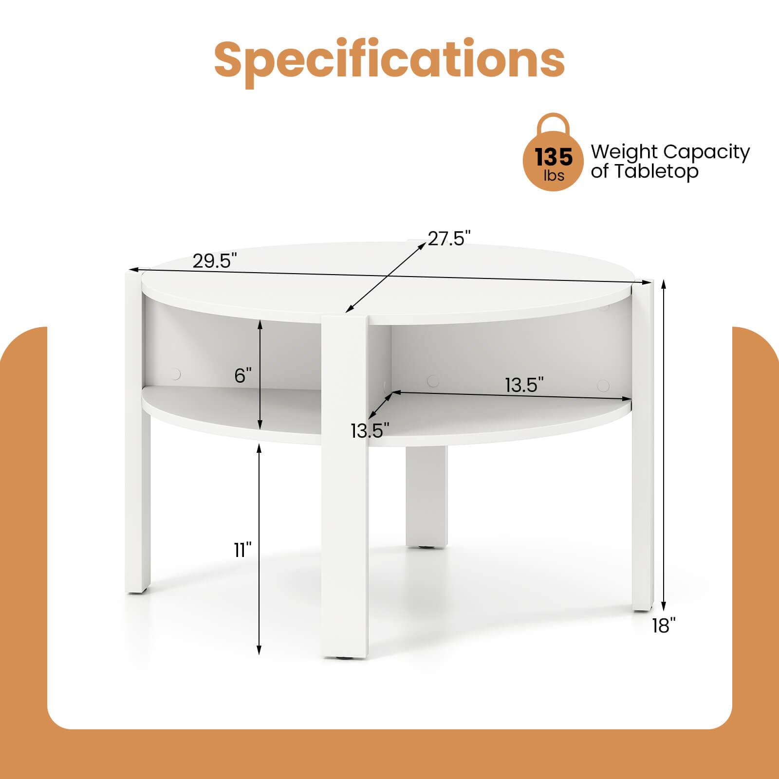Specifications

Weight Capacity of Tabletop: 135 lbs

Dimensions:
- Length: 29.5"
- Width: 27.5"
- Height: 18"
- Shelf Depth: 13.5"
- Shelf Height: 6"
- Shelf Width: 11"