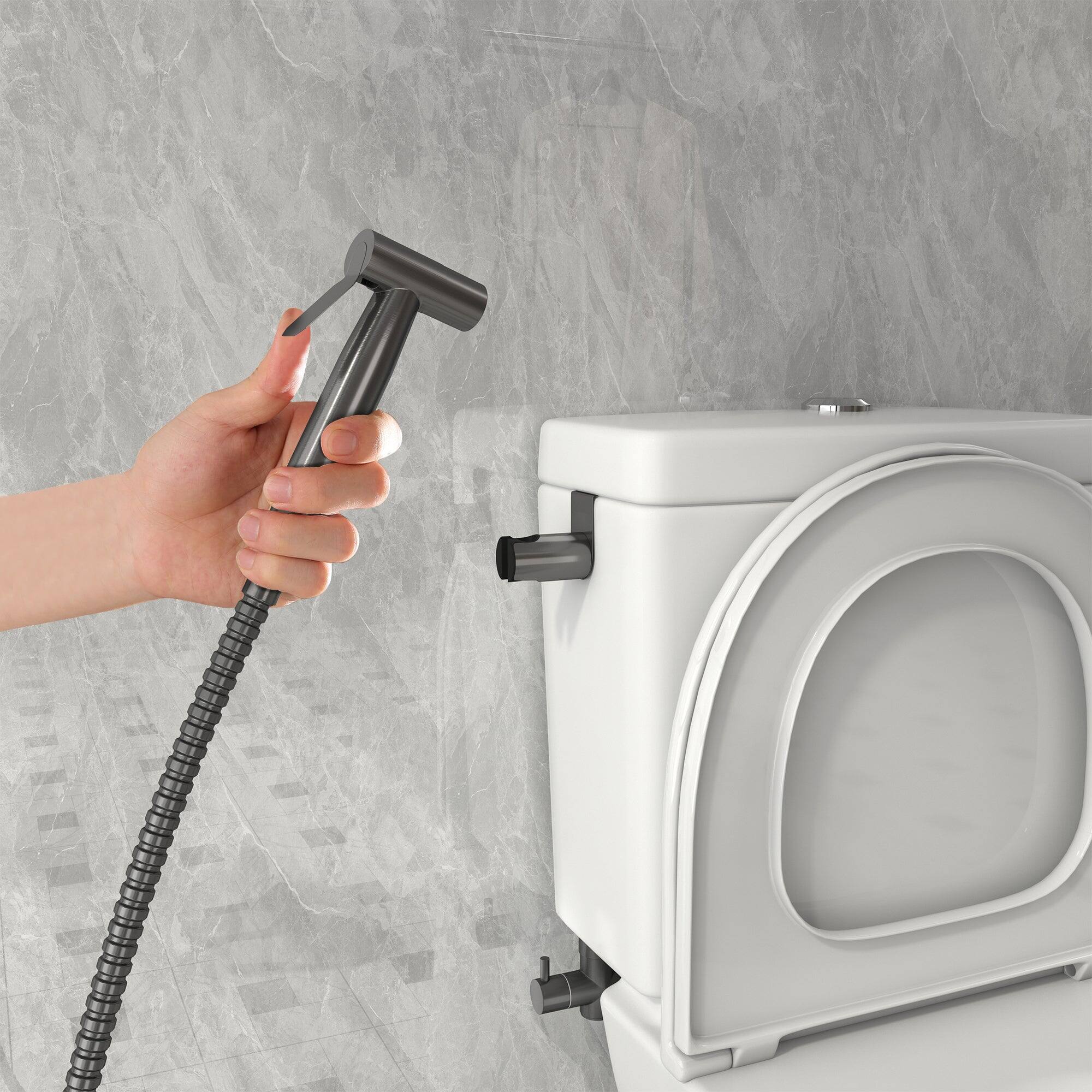 Alt View 4. Boyel Living - Single-Handle Bidet Faucet with Sprayer Holder, Solid Brass T-Valve Adapter and Flexible Bidet Hose - Gunmetal Gray.