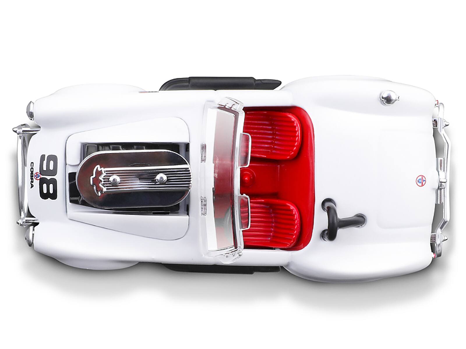 Alt View 2. Muscle Machines - 1964 Shelby Cobra #98 White with Red Interior 1/64 Diecast Model Car by Muscle Machines.