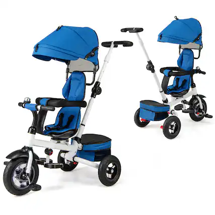 Front. Gymax - Gymax 5-in-1 Folding Trike for Toddlers 1-5 Years Old w/ Safety Harness Storage Blue - Blue.
