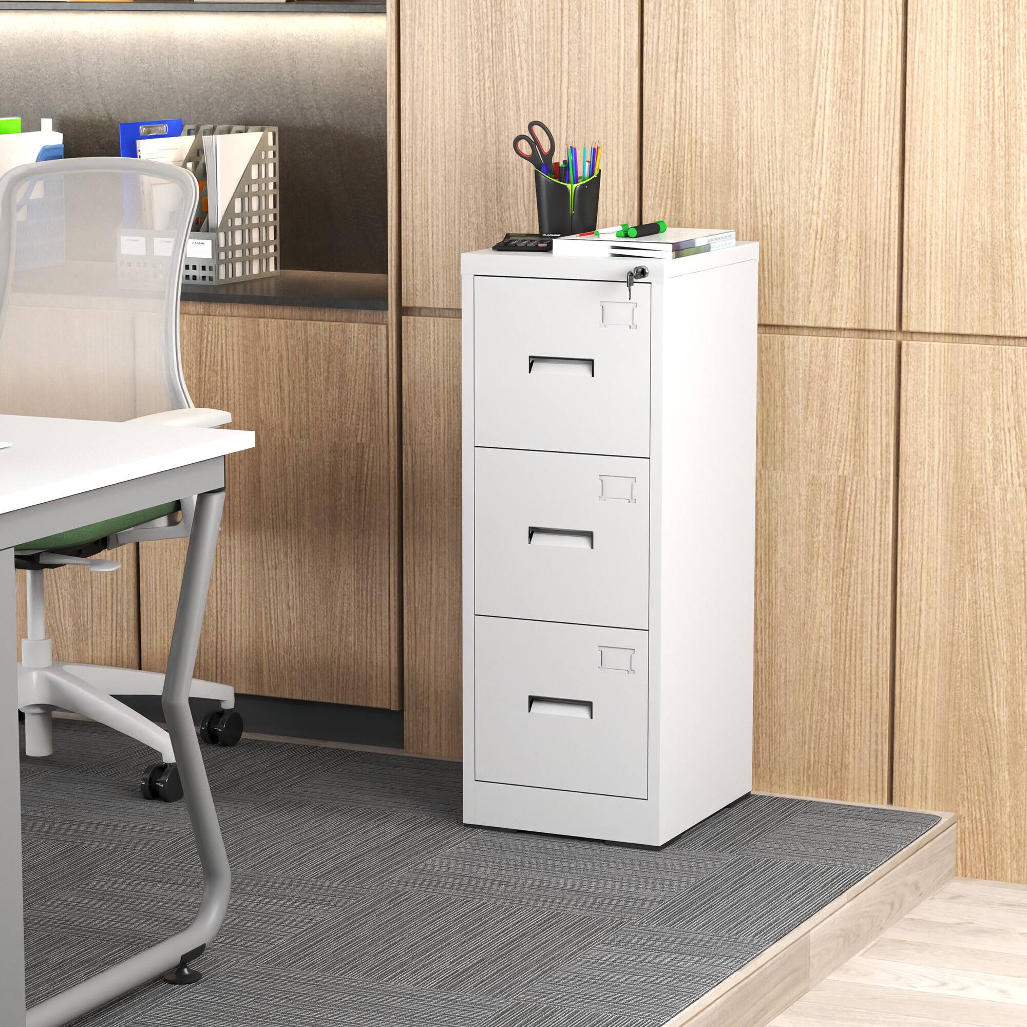Alt View 6. GOODSILO - Three-Drawer Vertical File Storage Cabinet with Locking System and Card Slot for Office and Home Use - White.