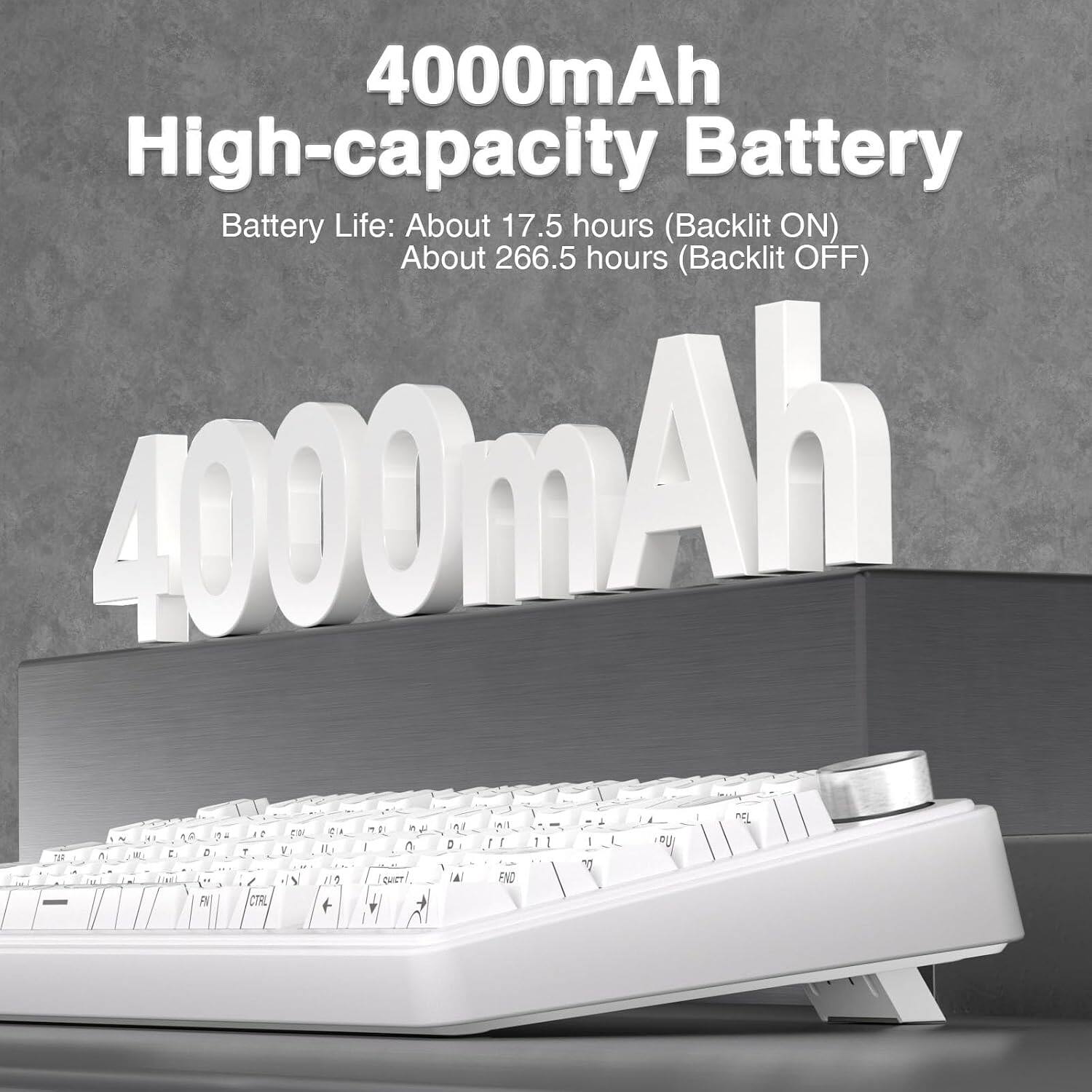 4000mAh High-capacity Battery  
Battery Life: About 17.5 hours (Backlit ON)  
About 266.5 hours (Backlit OFF)