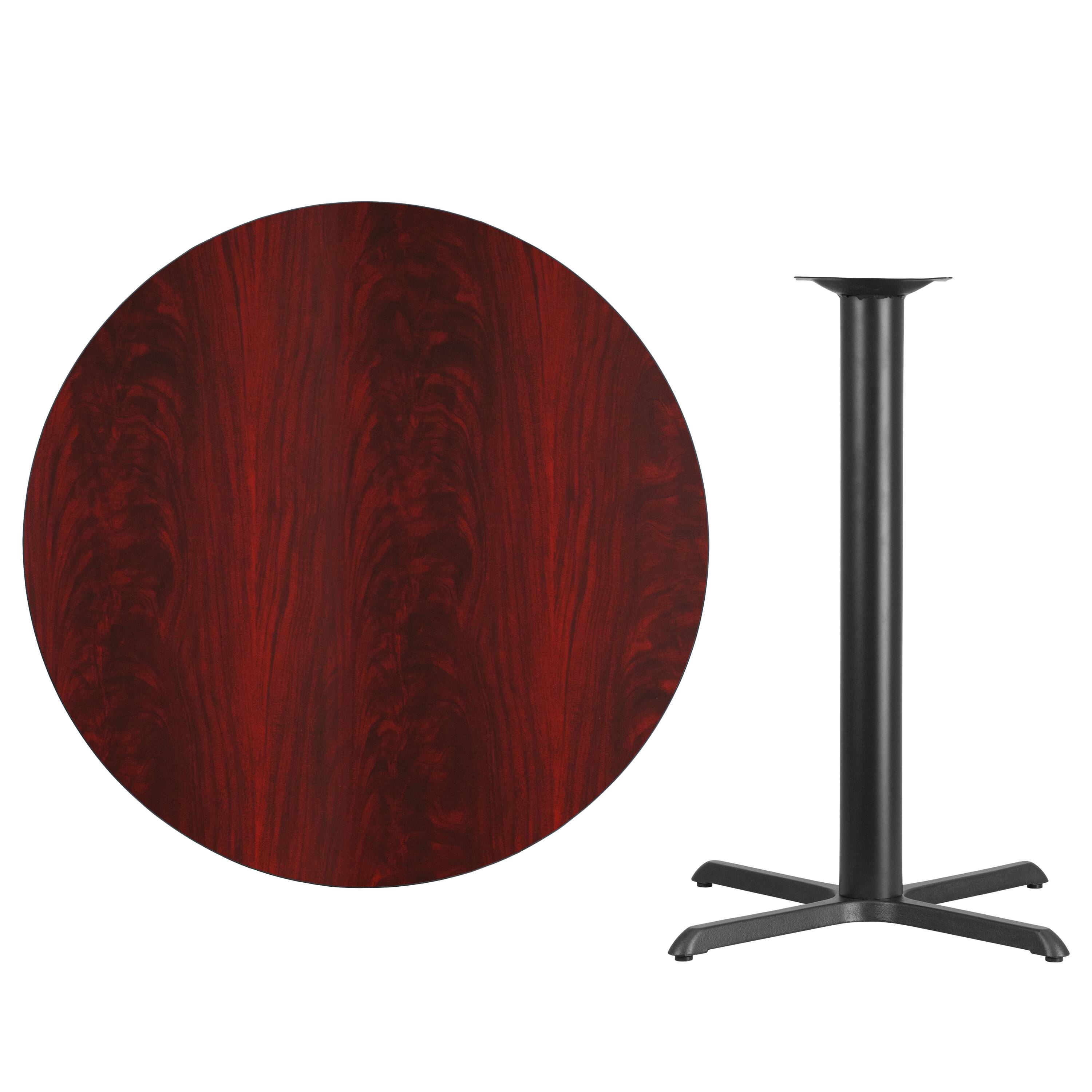 Alt View 2. Emma + Oliver - 42" Round Laminate Table Top with 33"x33" Bar Height Table Base - Mahogany.