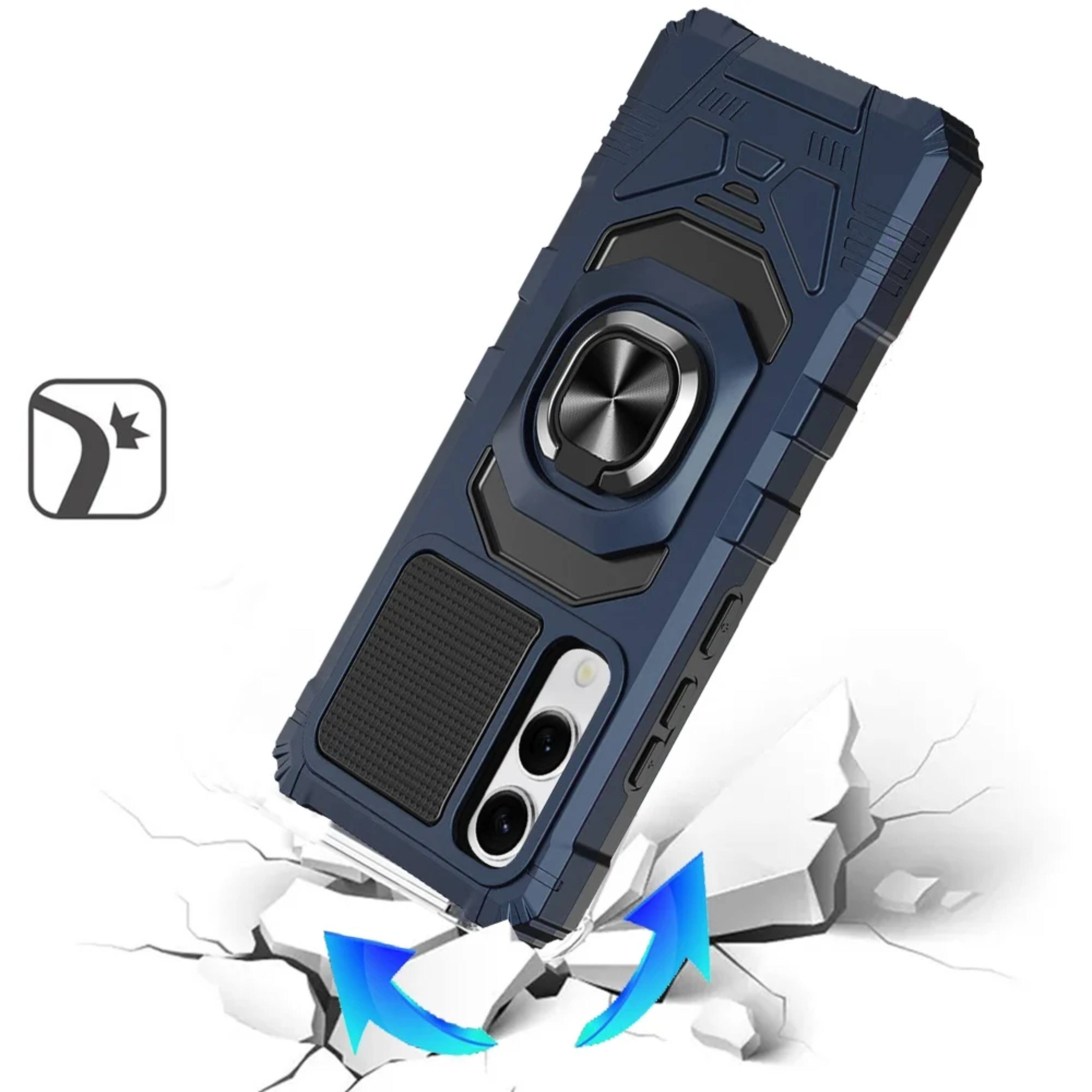 Left. Kitcheniva - Shockproof Dual Layer RingStand Hybrid Plus Tempered Glass For Samsung S25 Edge Dark Blue - Blue.