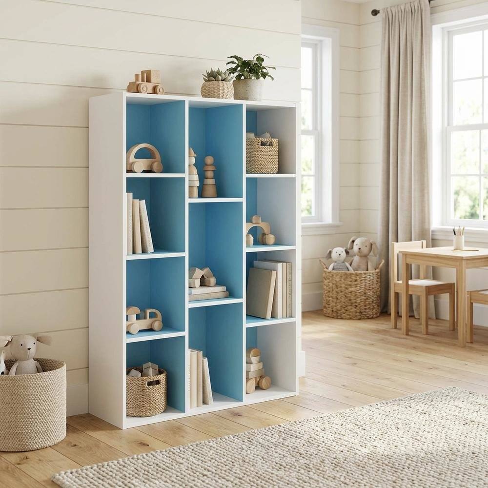 Left. FurniFact - Reversible Open Shelf Bookcase in White and Light Blue - White/Light Blue.