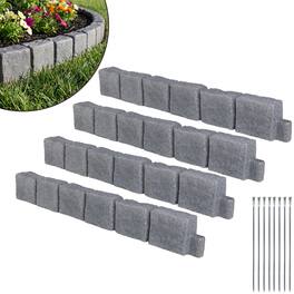 Pure Garden - Faux Stone Landscape Edging 4-Piece 46.85” L x 3.94” W x 6” H Flower Garden Border with 14.8ft Total Length, Gray