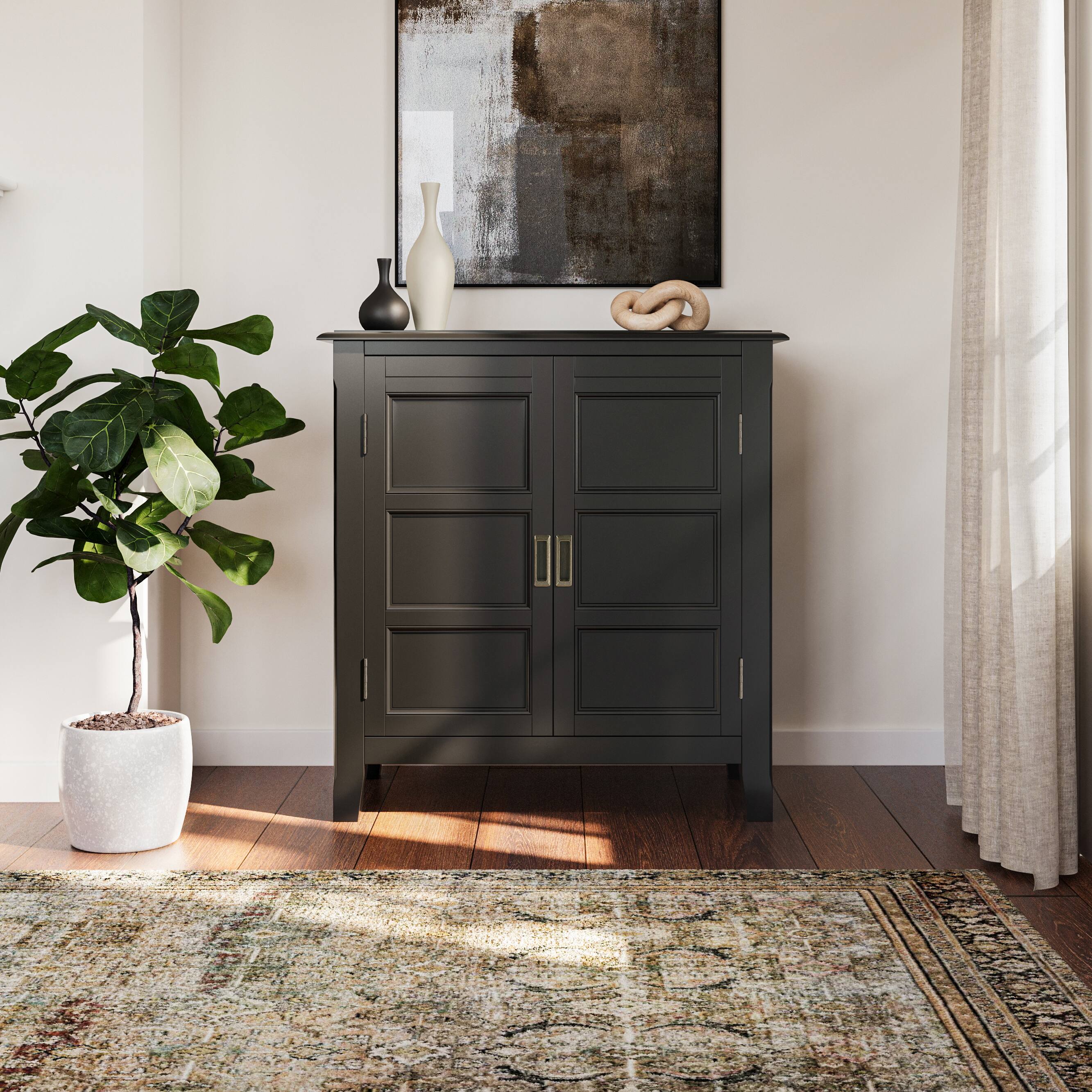 Left. Simpli Home - Burlington Low Storage Cabinet - Black.