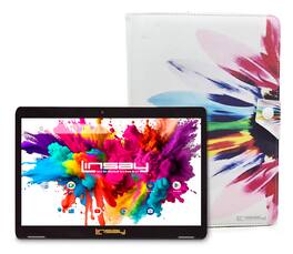 LINSAY - 10.1"Octa Core 128GB Storage Android 15 Tablet with Rainbow Marble Case - Yellow