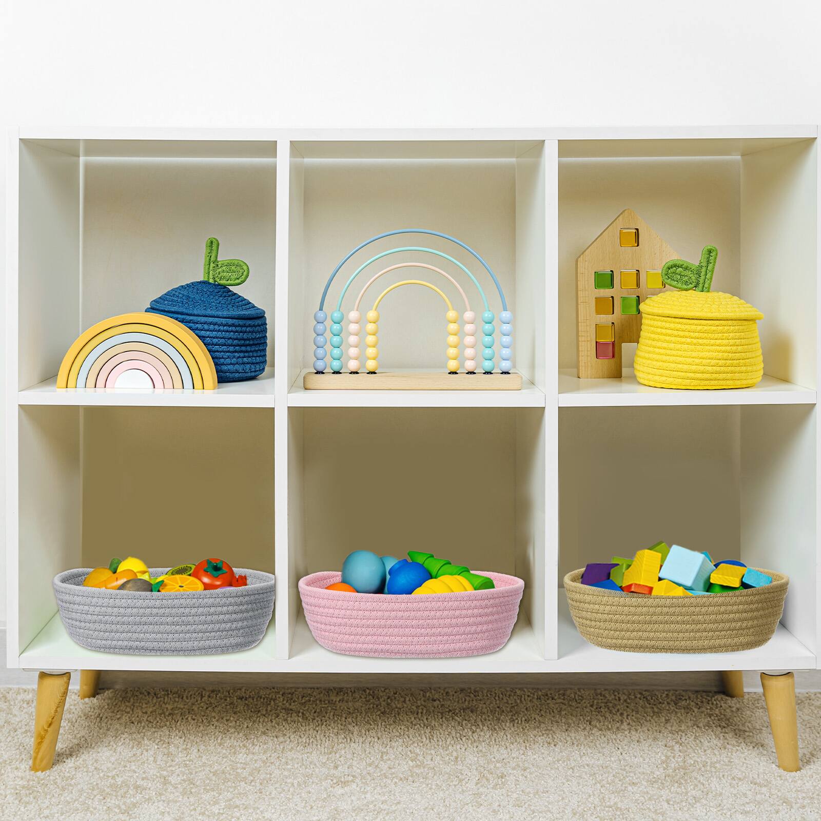 Alt View 4. Unique Bargains - Small Cotton Rope Woven Storage Basket, Mini Oval Bin 11.8x3.2" for Nursery Living Room Bedroom, Empty Gift Basket - Pink.