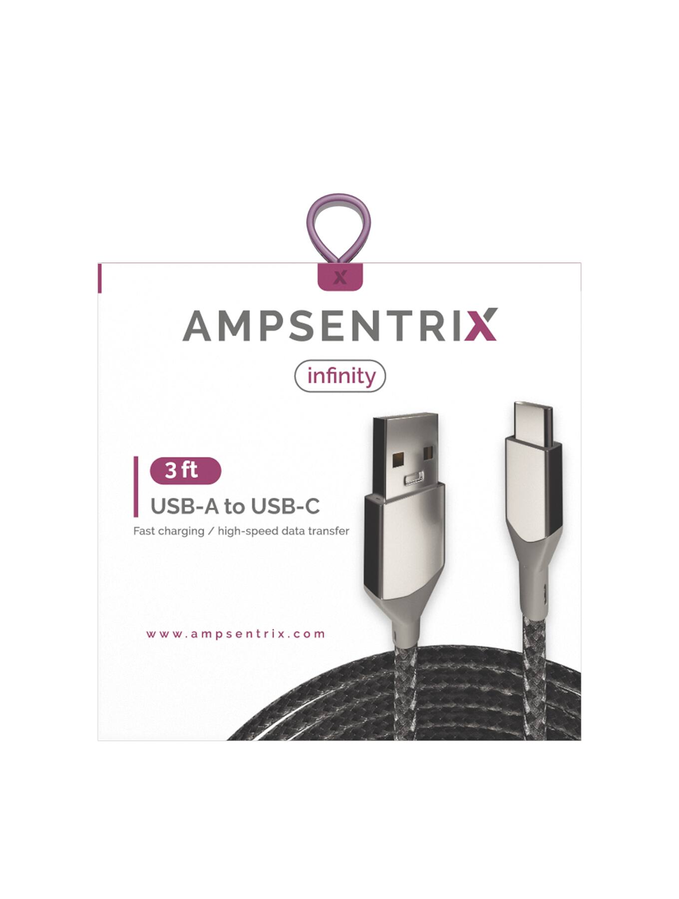 AMPSENTRIX infinity  
3 ft USB-A to USB-C  
Fast charging / high-speed data transfer  
www.ampsentrrix.com