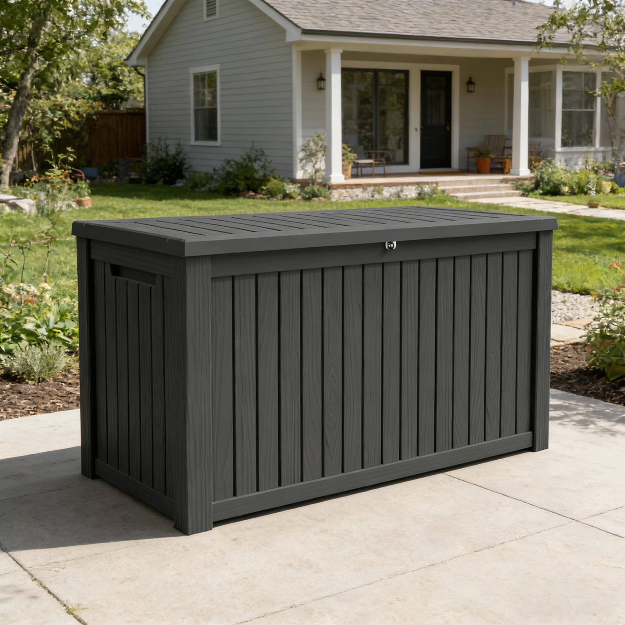 Left. Yardgrace - 220 Gallon Outdoor Storage Box Waterproof Lockable Resin Deck Box , Patio Storage Bin for Accessories.