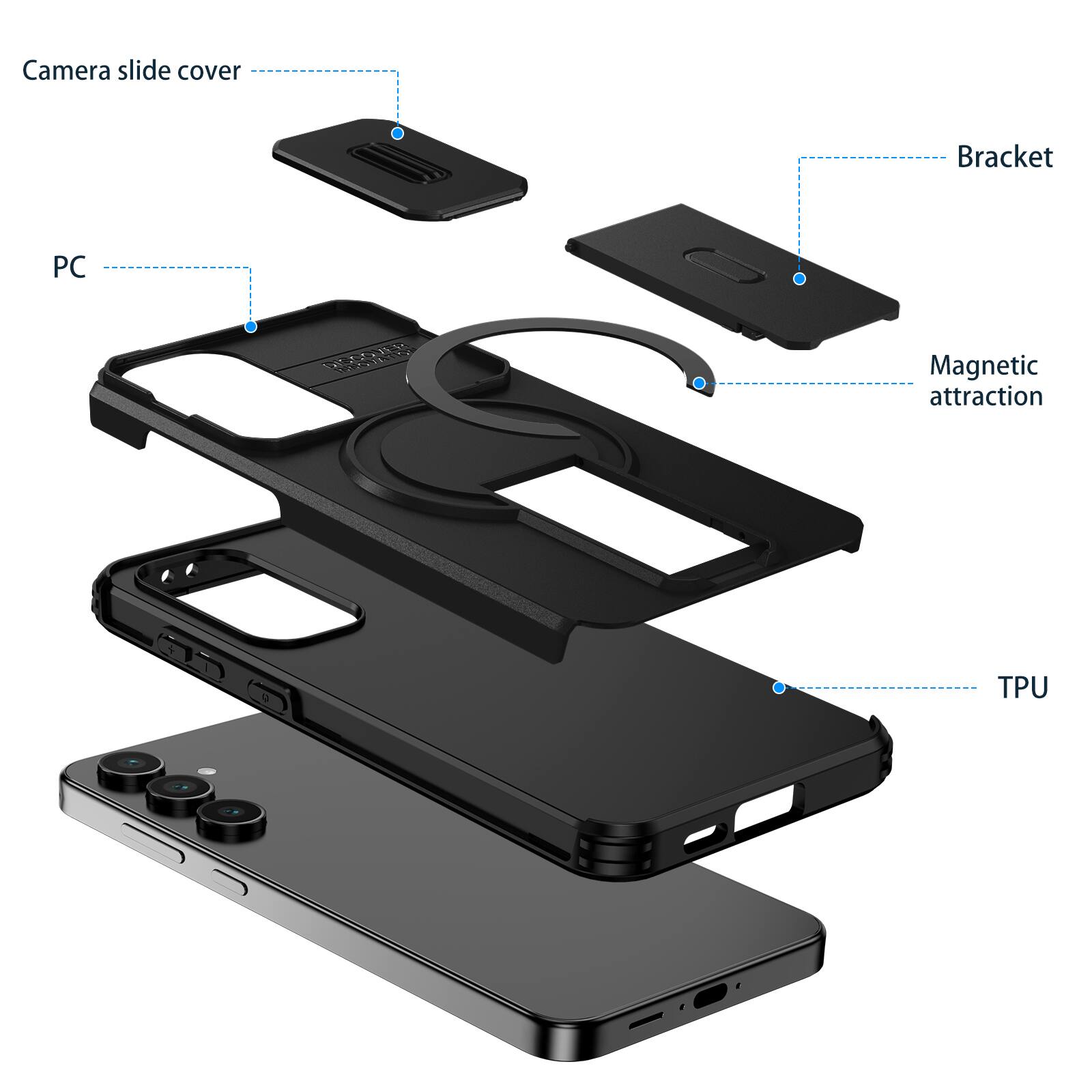Camera slide cover  
Bracket  
PC  
Magnetic attraction  
TPU