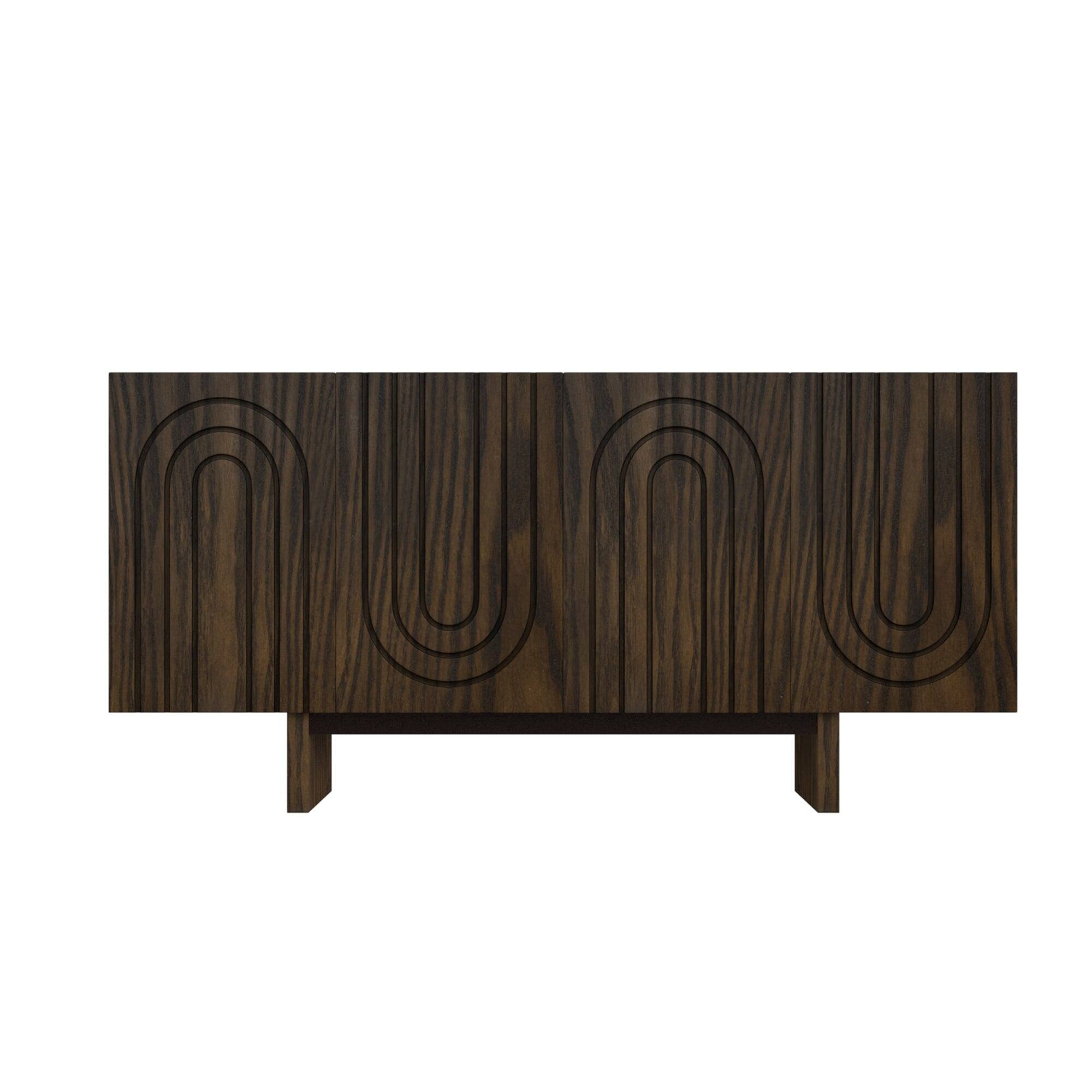 Boyel Living - Dark 4-Door 62.99 in. Wood Grain Buffet Sideboard with MDF Legs For Living Room and Kitchen-Dining Room - Brown