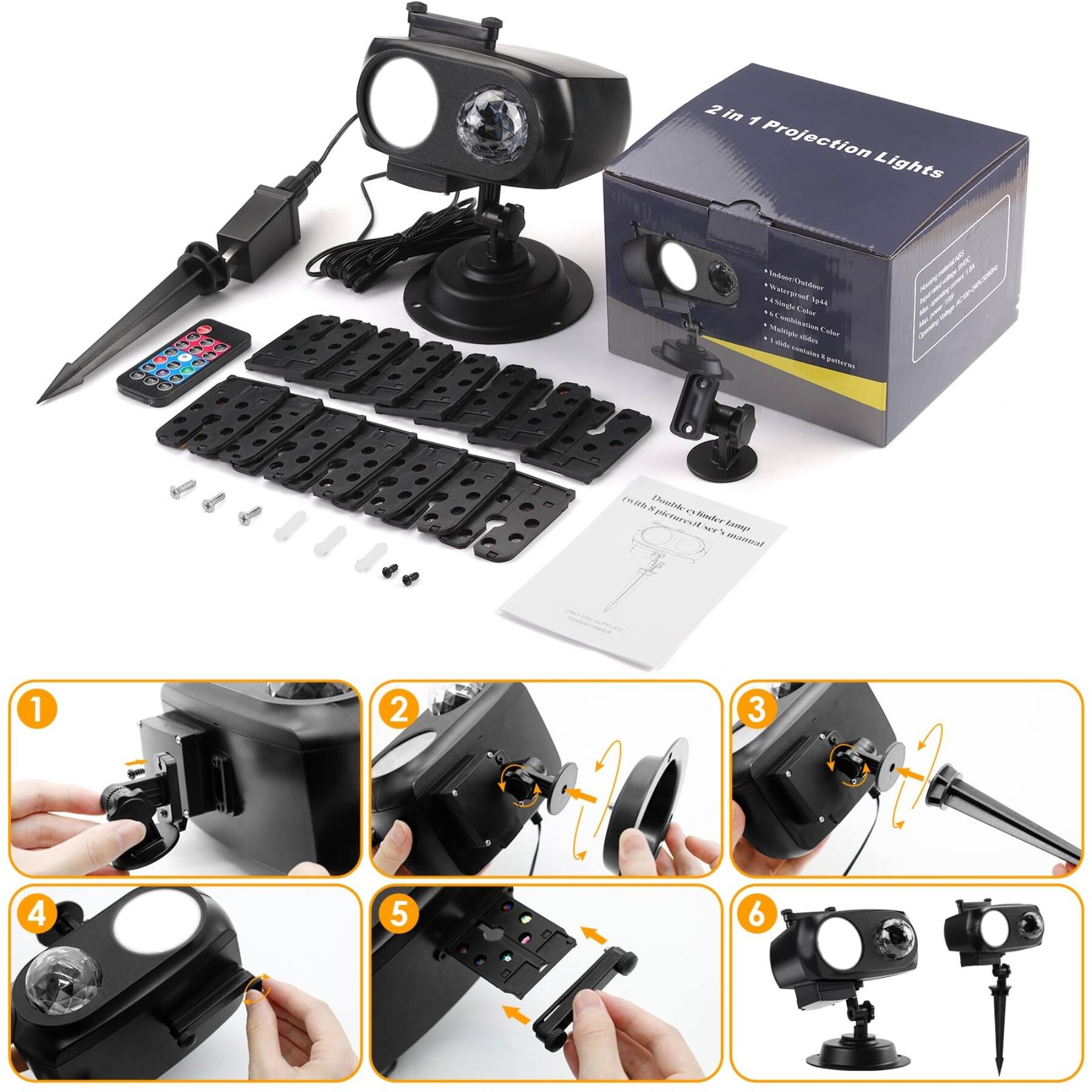 2 in 1 Projection Lights

KHO

Hadser/Oulner Waterprand Single Calor 1p4k Color Multiple Combination Color Cable

(with 5 Double D Revintalq linder tzmp ser' % Isunum

1 4
2 5
3 6