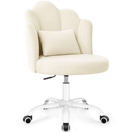 KERDOM - Petal Makeup Vanity Chair with Wheels & Back Pillow, Flower Cute Girls Home Desk Chair, Swivel Velvet Small Accent Chair - White