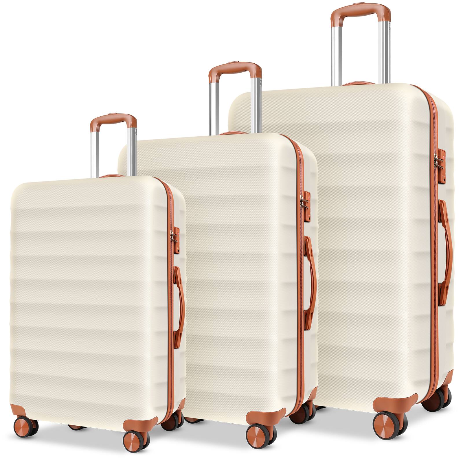 Alt View 6. Sugift - 3 Piece Hardshell Luggage Sets Checked Spinner Luggage Set with TSA Lock, YKK Zippers and PC+ABS Construction - Beige.