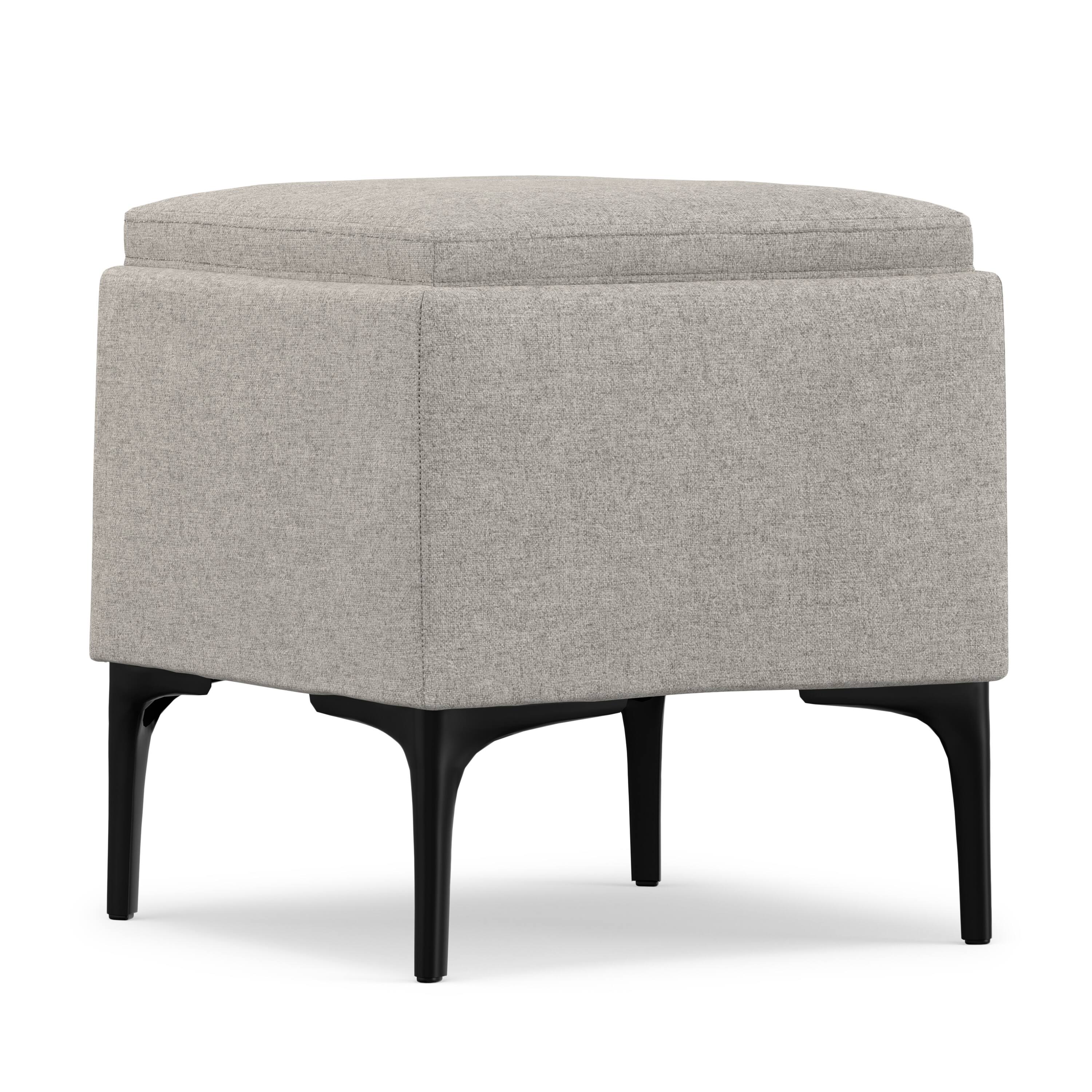 Alt View 3. Simpli Home - Natasha 18 inch Wide Mid Century Square Mid Century Storage Ottoman with Tray in Cloud Grey Polyester Linen, Assembled - Cloud Grey.