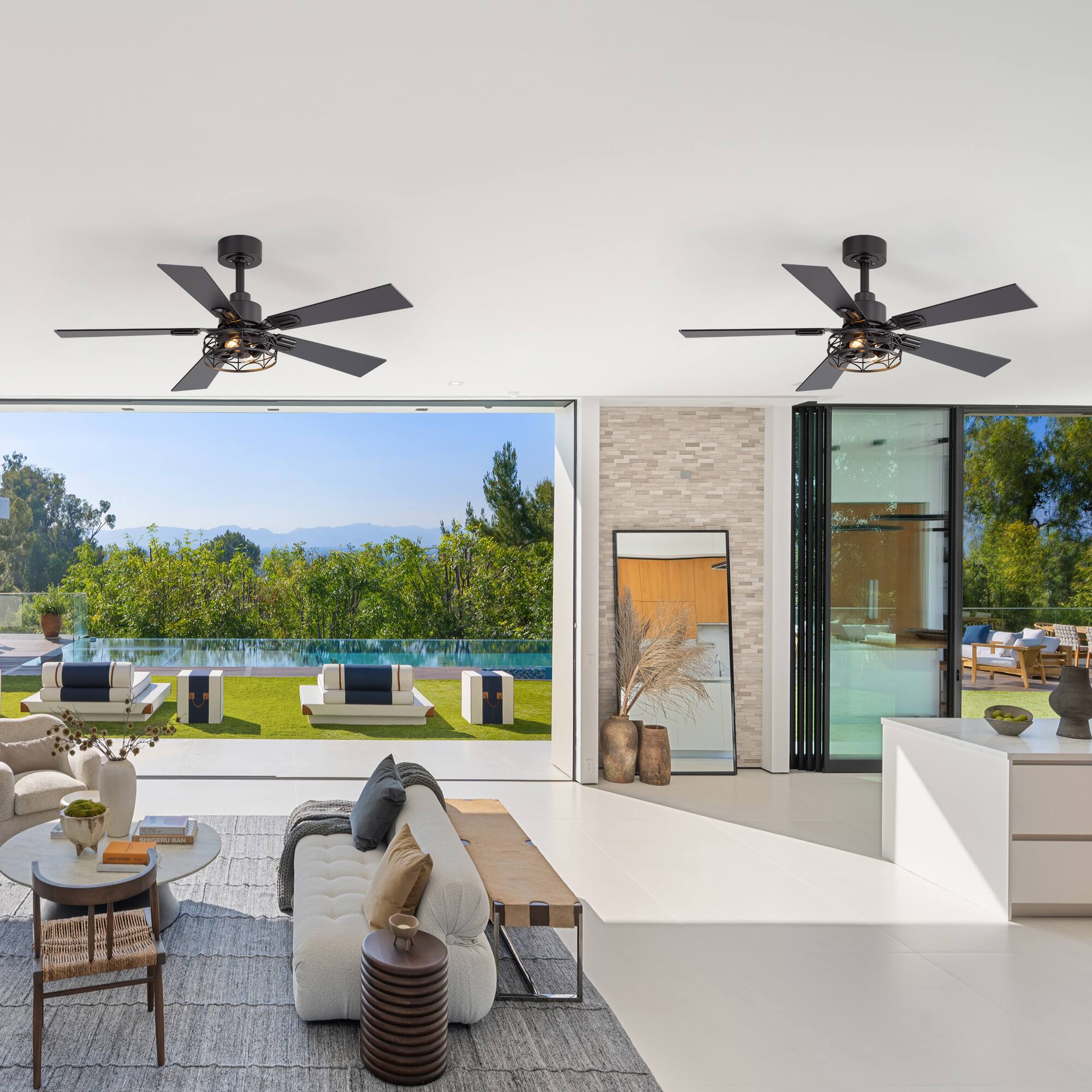 Back. Breezary - 42-In Indoor Ceiling Fan with Light Kit, 5 Plywood Blades, 6-Speed DC Motor and Remote, Timer, Memory Function(1/2 Pack) - Matte Black (2 Pack).