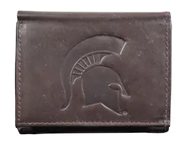 Rico Industries - Michigan State Spartans Distressed Look Embossed Logo Dark Brown Leather Trifold Wallet - Multi