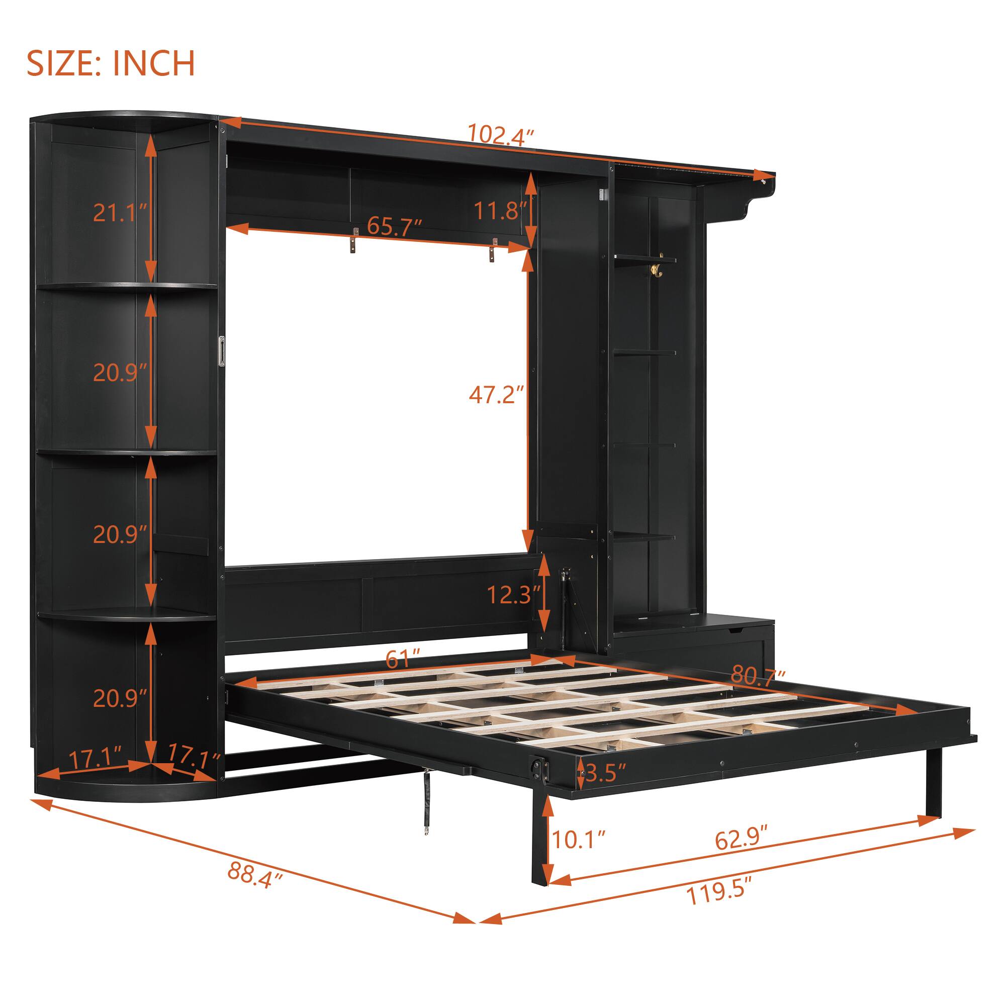 SIZE: INCH  
102.4"  
21.1"  
65.7"  
11.8"  
20.9"  
47.2"  
20.9"  
12.3"  
20.9"  
61"  
80.7"  
17.1"  
17.1"  
3.5"  
88.4"  
10.1"  
62.9"  
119.5"