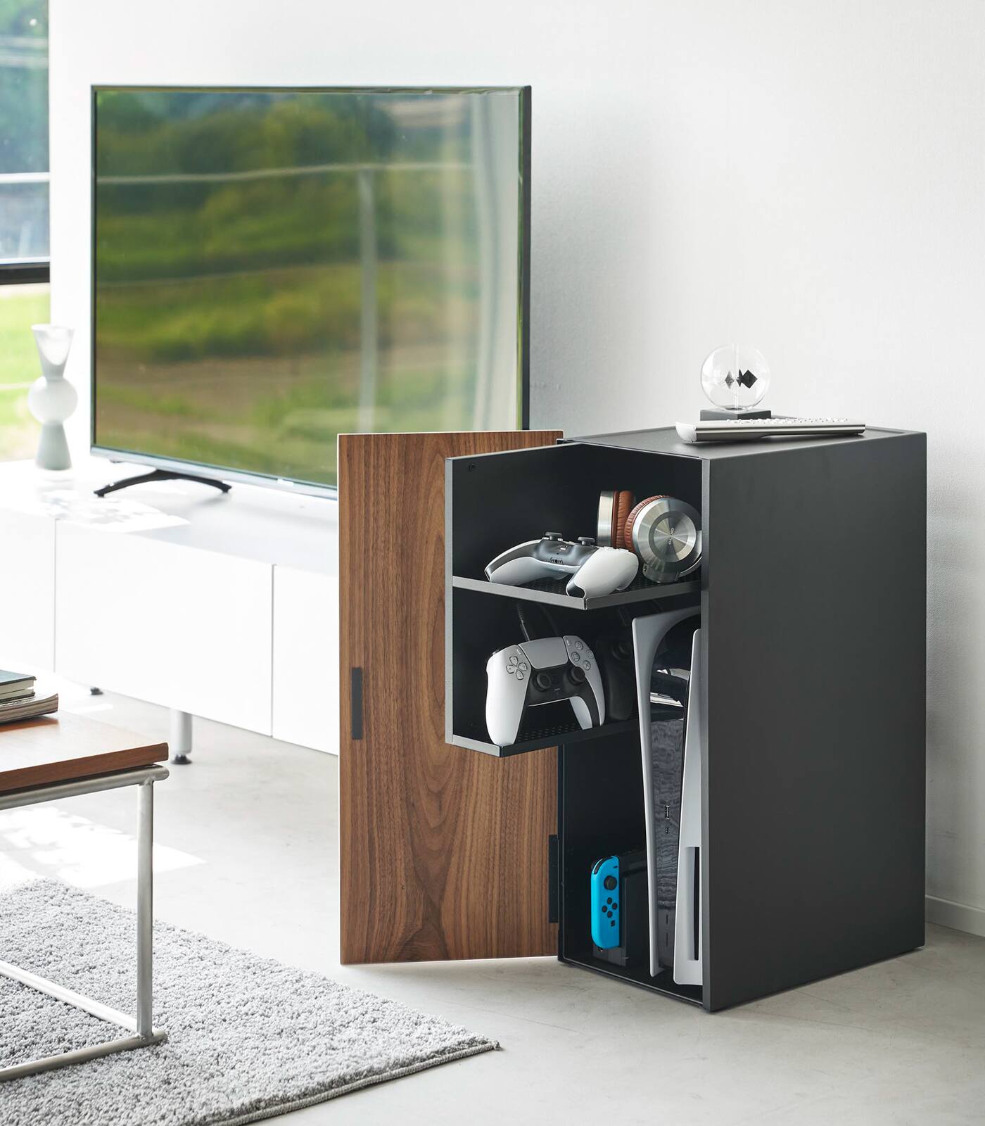 Angle. Yamazaki Home - Video Game Storage Cabinet - Steel - Black.