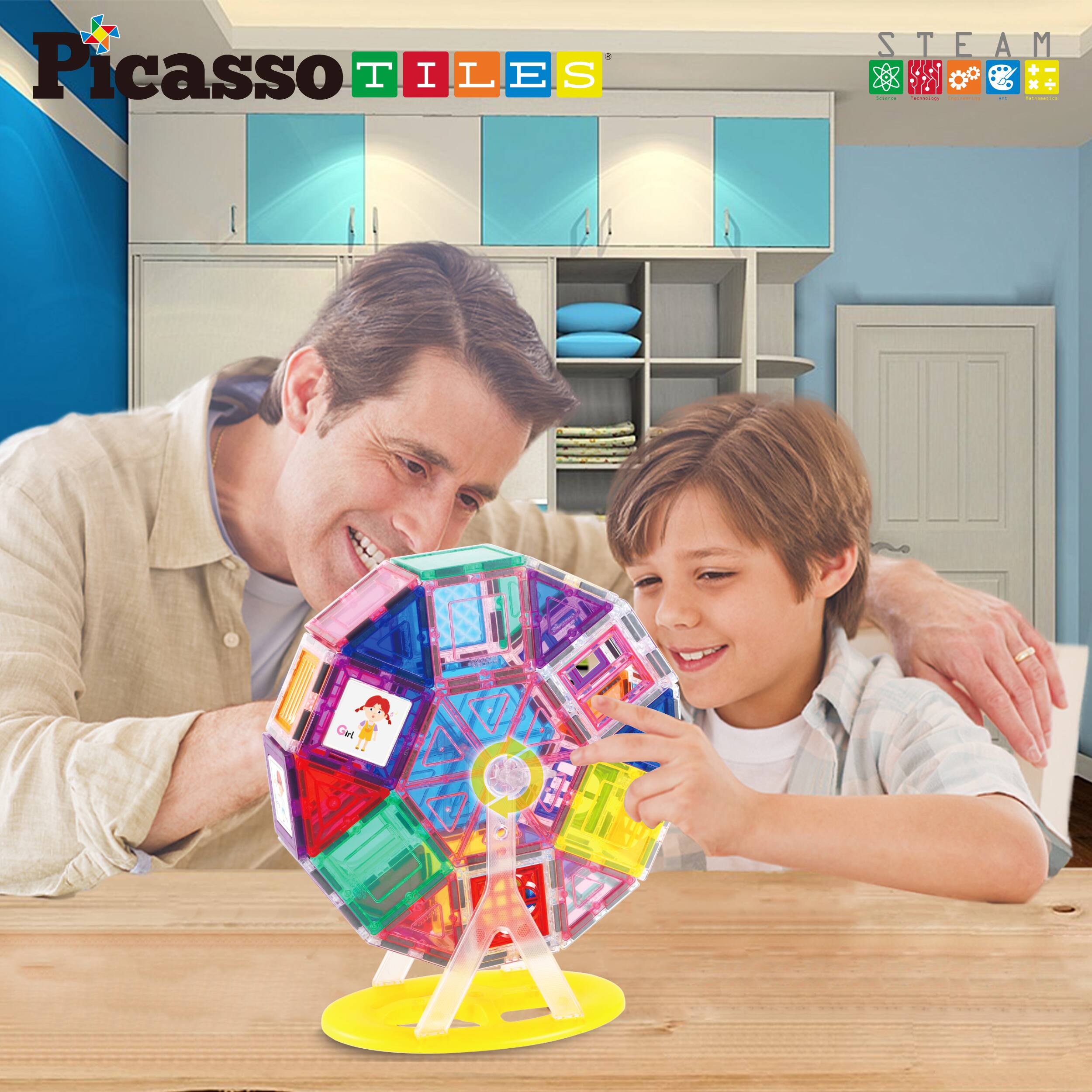 PicassoTiles PICASSO TILES 63 PC Ferris Wheel Set, Magnetic Tiles