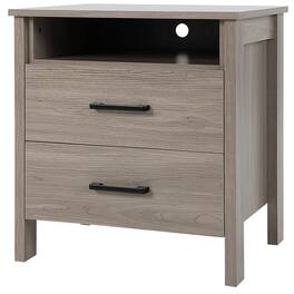 Boyel Living - Modern Wood Grain Nightstand with Cable Hole and Open Compartment - Natural Brown