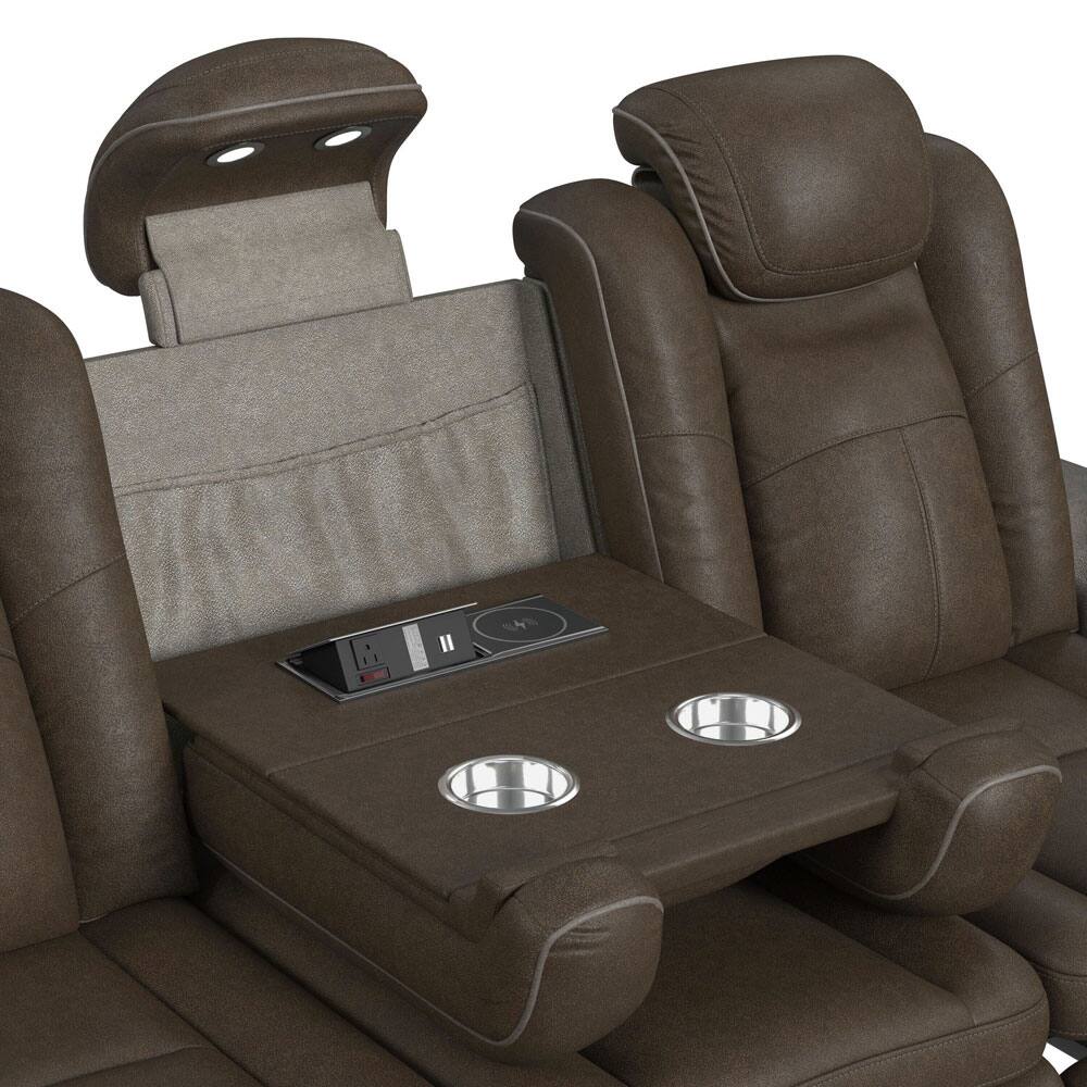 Alt View 2. Elements - Lantana Power Motion Sofa - Rocky Brown/Grey - Brown.