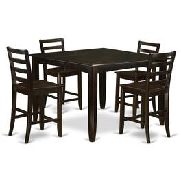 East West Furniture - 5 PC pub Table set- Square Table and 4 Kitchen counter Chairs - Cappuccino