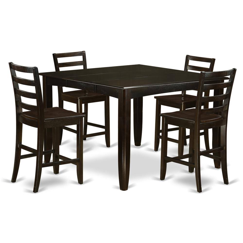 East West Furniture - 5 PC pub Table set- Square Table and 4 Kitchen counter Chairs - Cappuccino