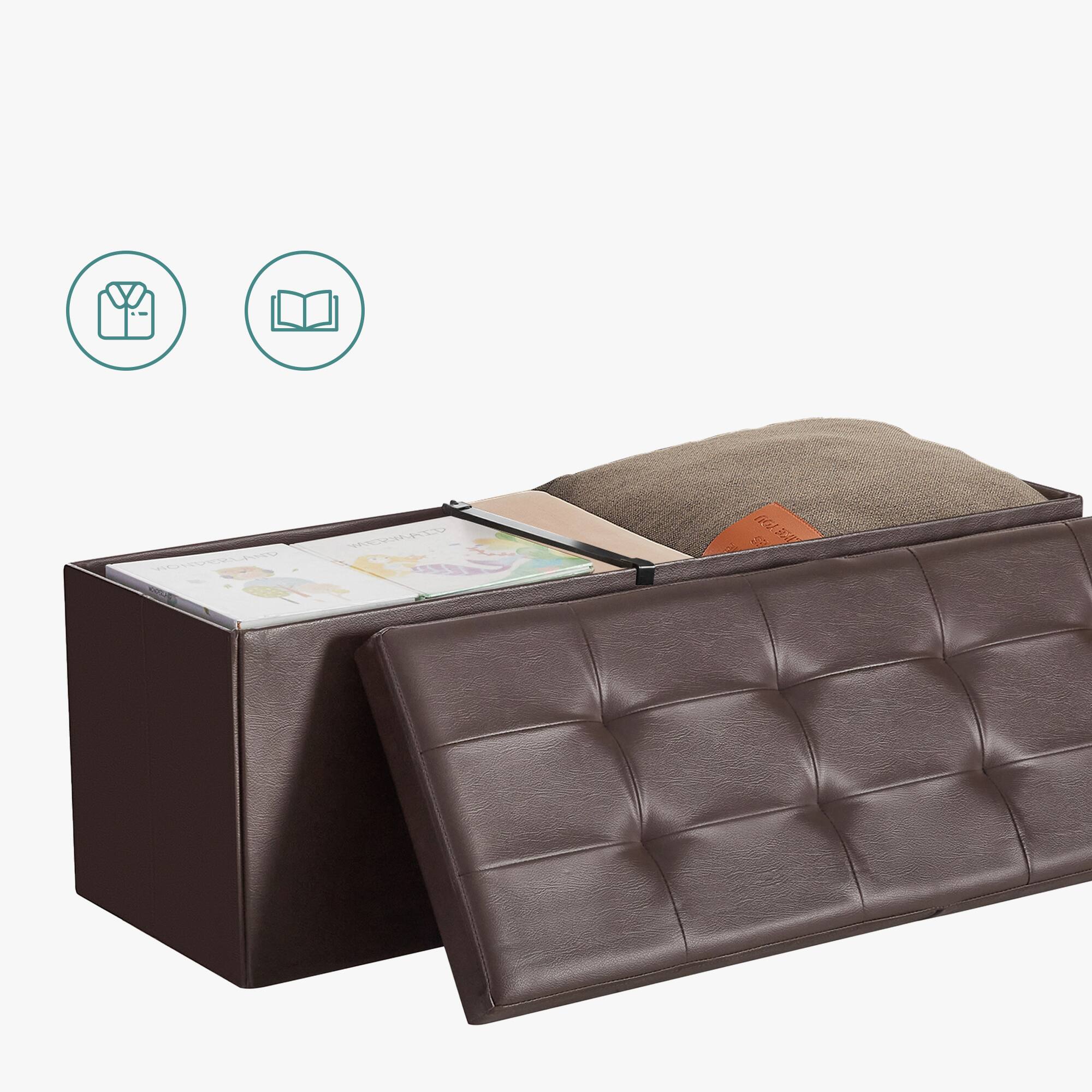 Alt View 2. Songmics Home - 43 Inches Folding Storage Ottoman Bench with Flipping Lid, Storage Chest Footrest Padded Seat with Iron Frame Support - Brown.