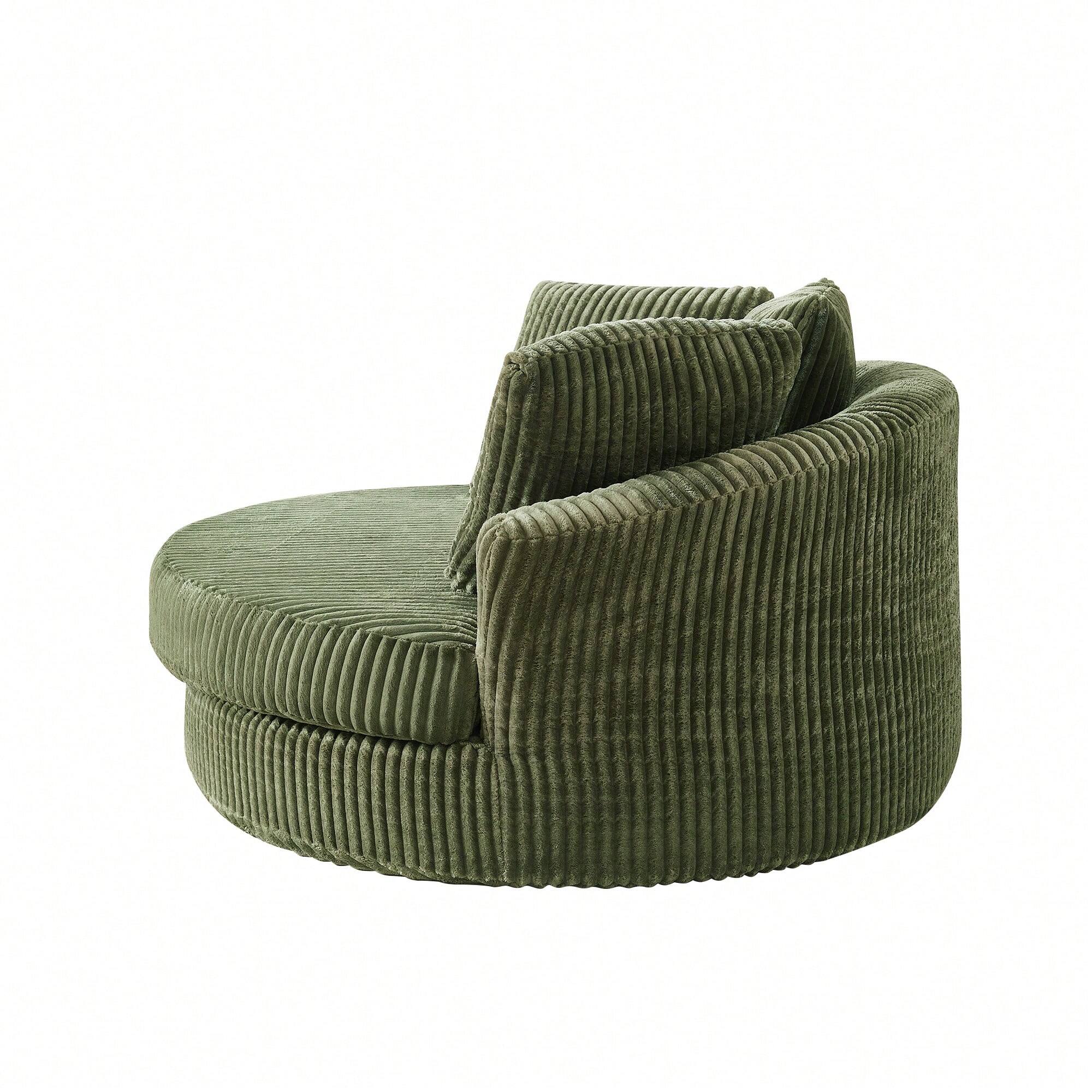 Alt View 2. Trinkets Crazed - 60-Inch Oversized Round Chaise Longue Chair Indoor,Modern Upholstered Corduroy Deep Seat Single Cloud Floor Sofa Chair - Green.