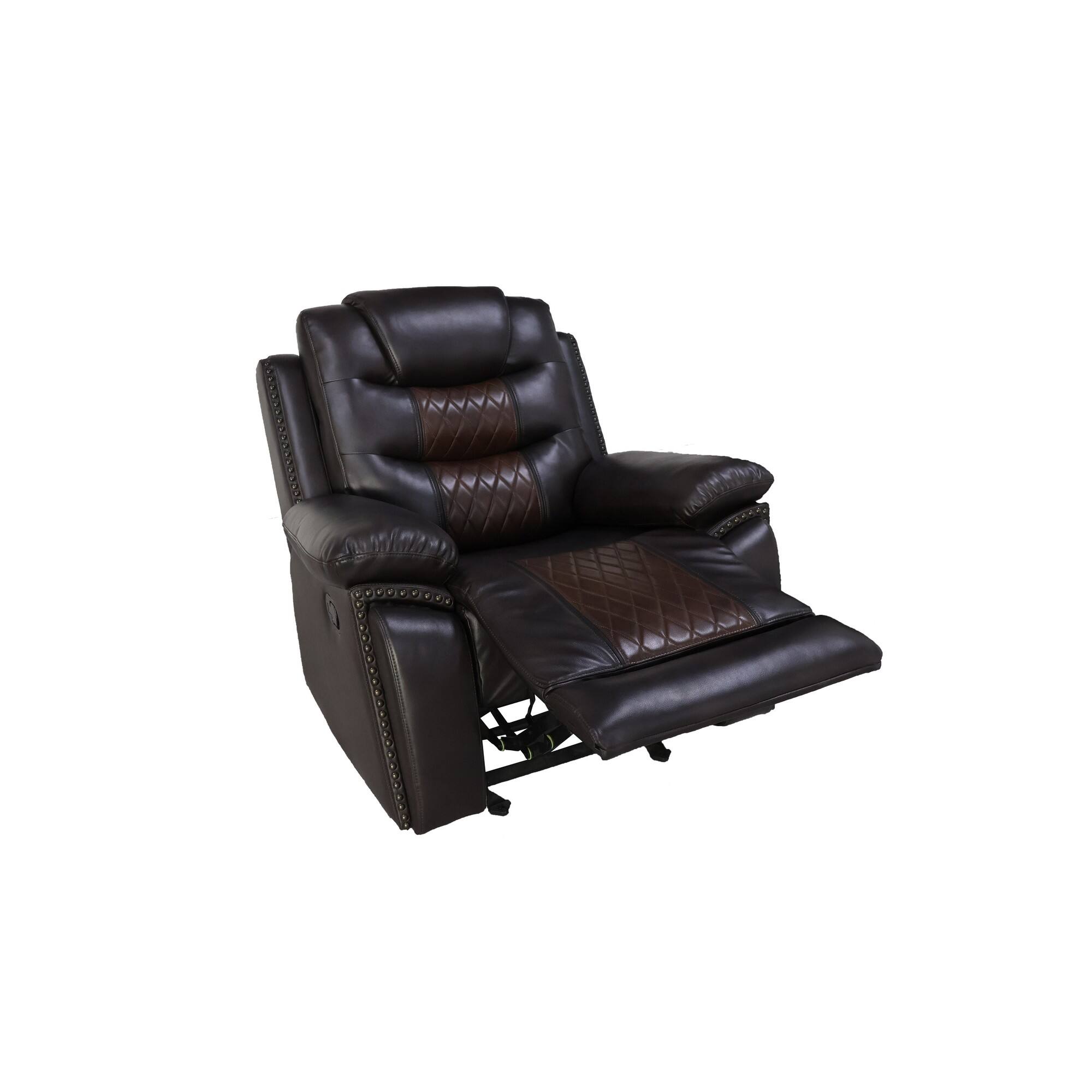 Left. Manhattan Lane - Asher 39 Inch Power Recliner Chair, Wood, Pocket Coils Faux Leather - Brown.