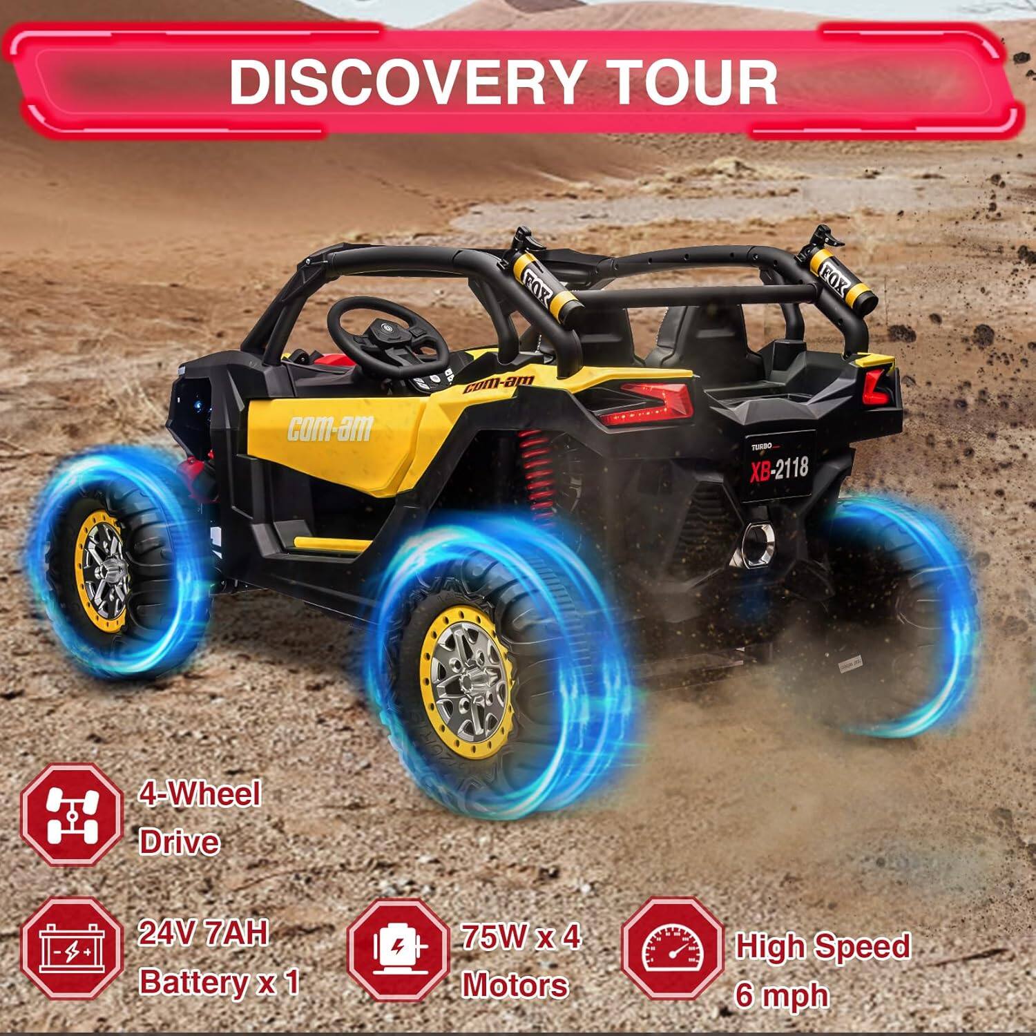 DISCOVERY TOUR

- 4-Wheel Drive
- 24V 7AH Battery x 1
- 75W x 4 Motors
- High Speed 6 mph