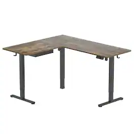 Mount-It! - Large Electric Height Adjustable Corner Sit-Stand Desk with Dual Motor & Memory Control Black Frame and Tabletop - Brown