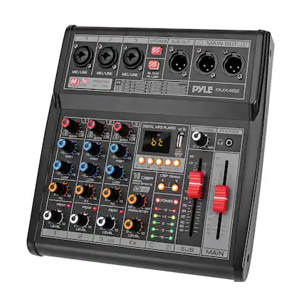 1 2 3 POWER SUB OUT MAIN OUT R MIC/LINE MIC/LINE CH MIC/LINE - LINE A PHANTOM FX n - - - - UN- - - - CH 1-3 MIC - - -e - - - - - -. - - - - - I me - 1 - - - - -- . - - - -4 PYLE PMX462 - 1 + - GAIN C 2 3 d D3 GAIN I GAIN DIGITAL MP3 PLAYER B7 BT PHONES PHONES C -5 us +18 -15 HIGH +15 -15. FC dBl HIGH +15 HIGH 10 H/REC H/- 1/N MODE - +55 LOW -15 +15 -5 16 DSP Select 0 LOW +15 CGITAL A Y LOW MULTI EFFECTS 32148 5 D- 10 0 15 FX 10 0- PX 1 POWER PEAK FX 20 PEAK MN MAX "6 PEAK PARAMETER R5 +3 30 10 D 40 LEVEL 10 O LEVEL D