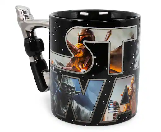 Front. Silver Buffalo - Star Wars Lightsaber Handle Ceramic Mug | Holds 20 Ounces - Black.