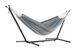 Vivere - Brazilian Style Sunbrella Double Hammock with Steel Stand, Gateway Mist - Lagoon