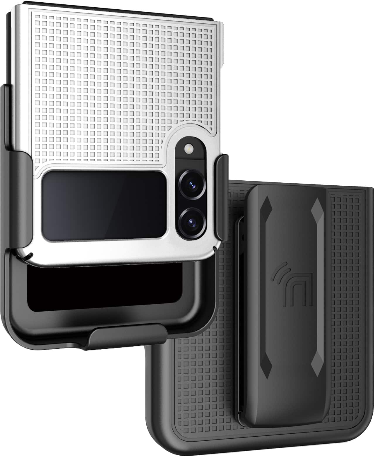 Nakedcellphone - Slim Case and Belt Clip Holster Combo for Samsung Galaxy Z Flip 4 (SM-F721, 2022) - White Pearl