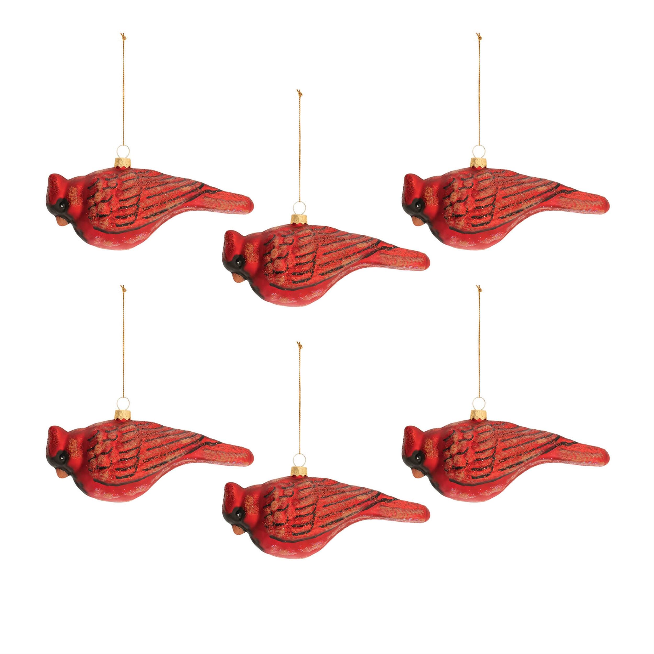 Angle. BreeBe - Glittered Glass Cardinal Bird Ornament (Set of 6) - Red.