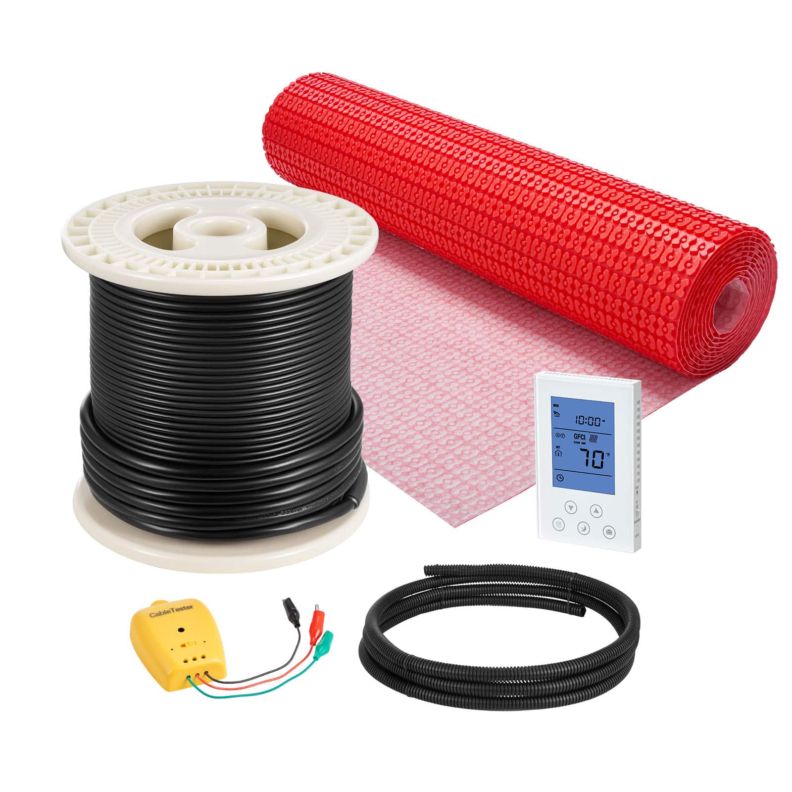VEVOR - 80 sqft Floor Heating Mat System, 120V Electric Radiant Heated Floor System, with Decoupling Membrane & Smart Control - Black